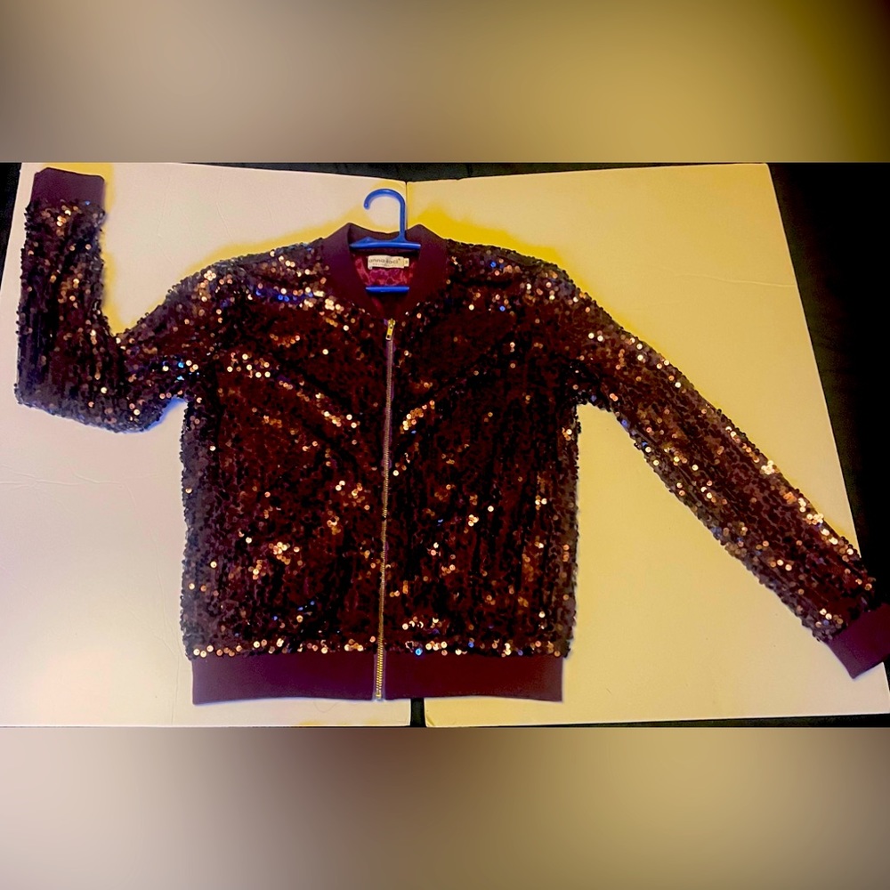 Women's Sequin Bomber Jacket- Plum